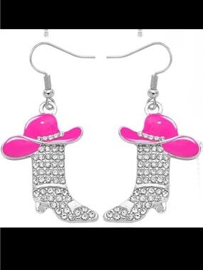 Pink Cowgirl boot shimmer Dangle Earrings